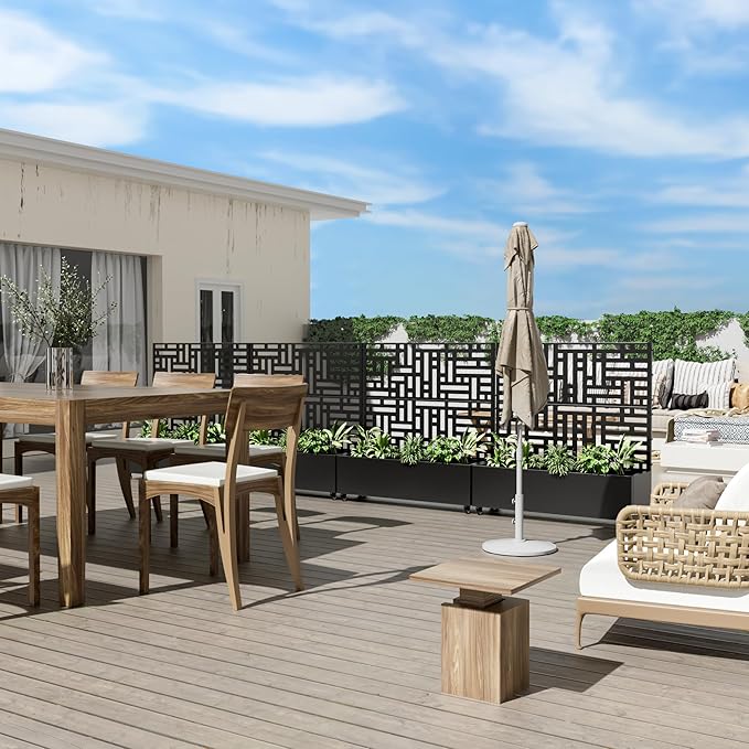 Casaphoria Metal Raised Garden Bed with Trellis and Wheels, 47"x47"x16" Planter Box for Climbing Plants, Vegetables & Vines, Features Drainage Holes and Privacy Screen (Black-Helen)