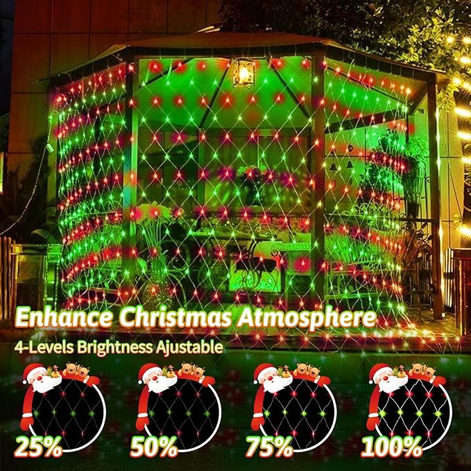 JXLEDAYY Christmas Net Lights Outdoor Decorations 3M*2M Mesh Lights Fairy String Lights Plug in with Timer Waterproof for Outside Bush Window Wall Patio Party Decor (Red & Green, 200 LED 3M*2M)