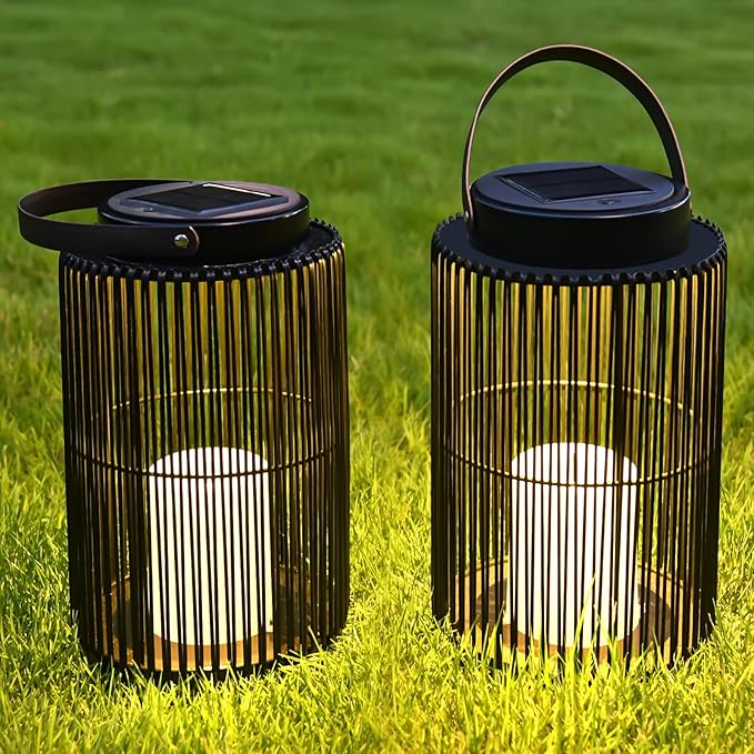 2 Pack Solar Lanterns for Outdoor Waterproof, ZBLUXBZ Outdoor Table Lamp for Outside Hanging Solar Lights, LED Garden Cordless Lights Perfect for Patio and Pathway Lighting (11-inch Height,Black)