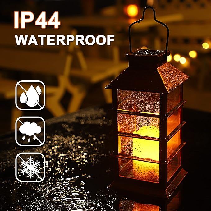 2 Pack Christmas Solar Lantern,Outdoor Garden Hanging Lantern-Waterproof LED Solar Lanterns Plastic Flickering Flameless Candle Mission Lights for Christmas Table, Outdoor, Party Decorative (Bronze)