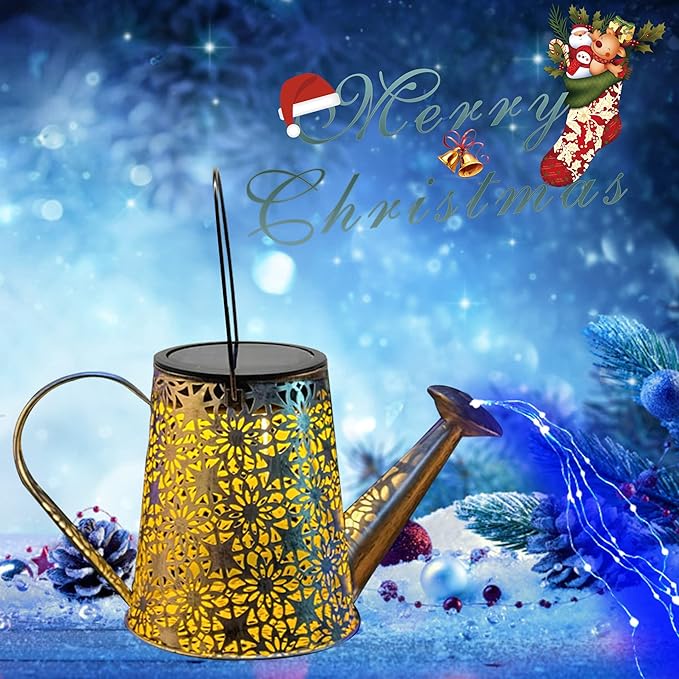 Solar Watering Can Lights,Large Retro Metal Hanging Solar Lights Outdoor Waterproof, Gardening Mother's Day Gifts for Mom Grandma Women Birthday, Garden Decor Yard Light Outside for Porch Patio