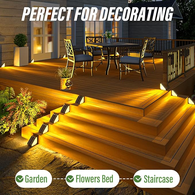 JSOT Solar Step Stair Lights Outdoor Waterproof for Yard Lighting Decor, 16 Pack Solar Powered Deck Fence Lights Outside, Solar Garden Lights for Backyard, Front Porch Step, Balcony, Wall, Patio