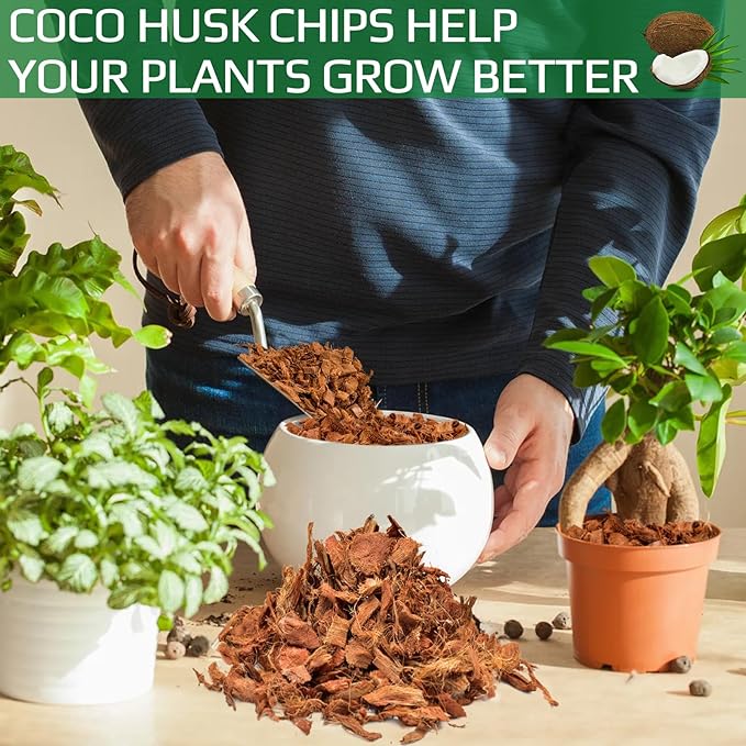 Halatool 10 Pcs Coconut Coir Chips for Plants - 11 LB 100% Organic Coco Husk Chip Bricks with Low EC and pH Balanced, Compressed Coco Substrate Growing Mulch Medium for Garden Herbs, Plants, Flowers