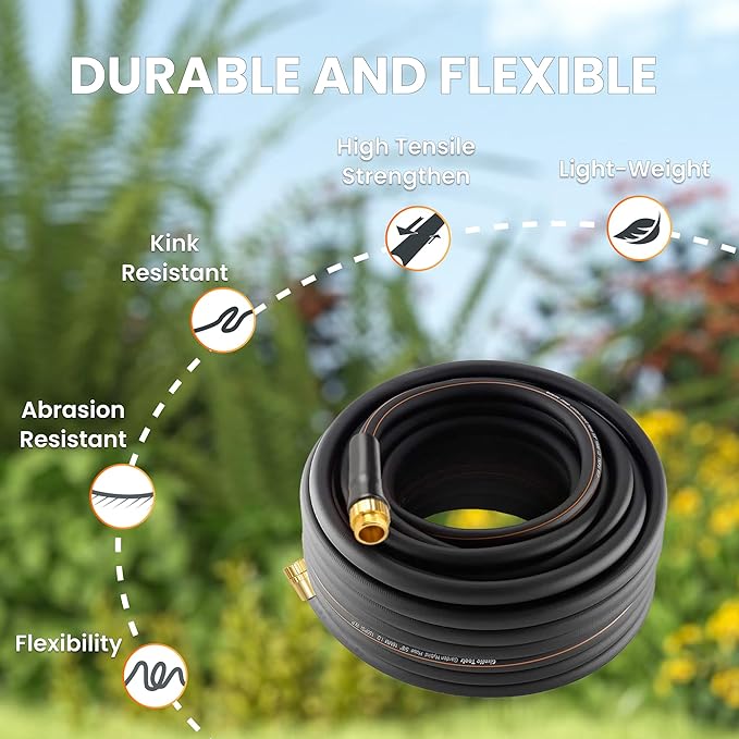 Giraffe Tools Short Leader Garden Hose 10 ft, Heavy Duty Black Garden Hose 5/8 in., Rubber Water Hose, No-Kink, Leakroof Gardening Hose with Male to Female Fittings, Black and Orange