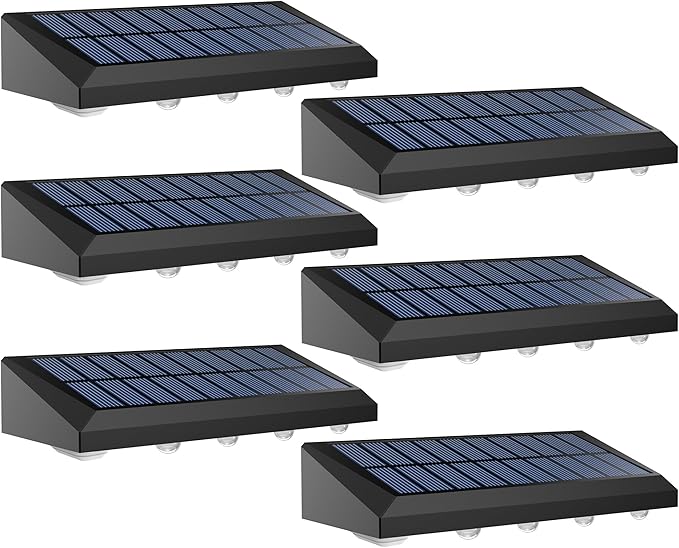 Solar Fence Lights Outdoor Waterproof IP65, 6 Pack Fence Lights Solar Powered 60 Lumens Auto On/Off Step Wall Lights Outside Decorations for Yard, Porch, Patio, Stairs, Pool, Deck, Garden- Warm Light