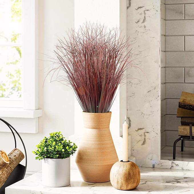 48Pcs Artificial Grass Plants, Faux Shrubs Wheat Grass, Artificial Tall Grasses Fake Plants for Outdoor Decor,Artificial Greenery Stems Weed for Room Indoor Home Decor(Red)
