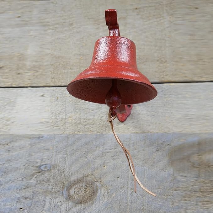 NACH Dinner Bell Outdoor, 8.5 x 5 x 6.5 inch, Antique Red Cast Iron Wall Bell, Decorative Doorbell for Outside