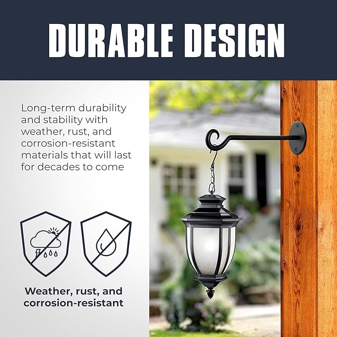 Monarch Abode Wall Mount Plant Hook Premium Metal Decorative Hanging Bracket for Plants Bird Feeders Planters Home Decor, Heavy Duty, 7.5 inch, Set of 2, Black