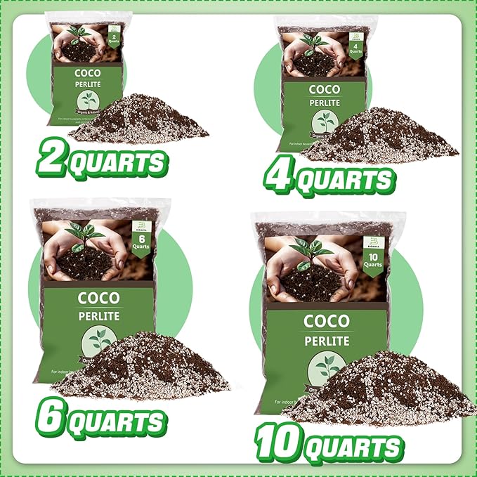 Coco Coir Perlite Mix - Retain Moisture, Improve Drainage & Aeration - Coco Peat Perlite Potting Mix, Loose Organic Potting Soil for Indoor Plants, 2 Quarts