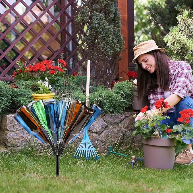 2 Pcs 24 Wine Bottle Tree Garden Outside 24 Inches Glass Bottle Tree Colorful Garden Decorative Bottle Holder Artificial Black Metal Bottle Trees for Lawn Yard Garden Outdoor Decor