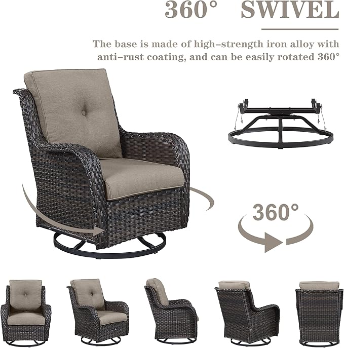 Outdoor Swivel Rcoker Patio Chairs - Outdoor Swivel Patio Chairs Set of 2 Wicker Chair Patio Furniture Sets with Covered Cushion for Porch Deck Balcony Garden, Gray