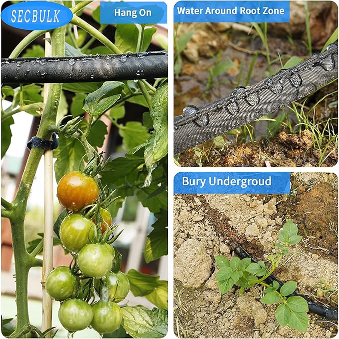 Flat Soaker Hose for Garden Beds 10 25 50 75 ft, 25" Short Linkable Drip Irrigation Hose Save 80% Water, Leakproof Watering Hose with Holes