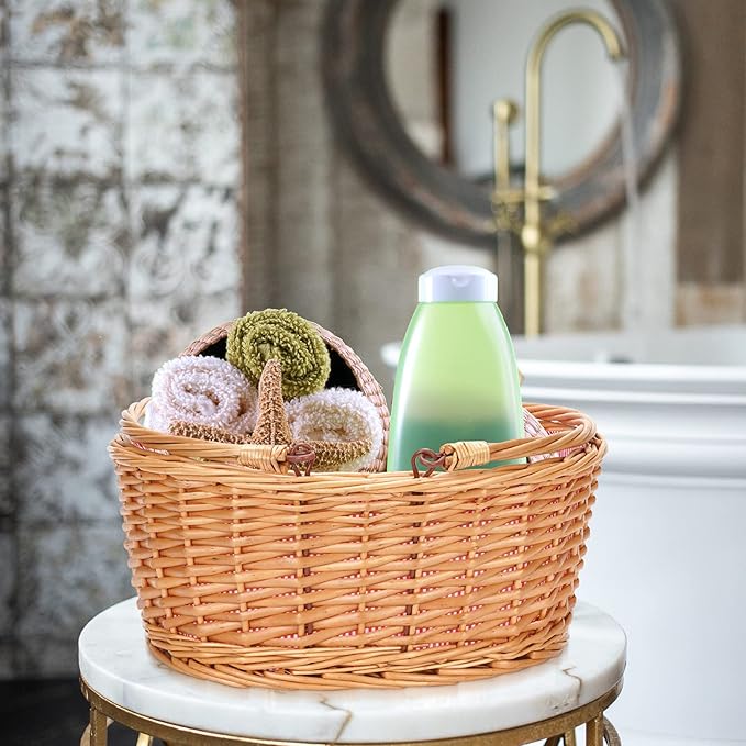 Wicker Picnic Basket with Double Folding Handles, Natural Large Willow Hamper Empty Basket Cheap Easter Eggs Candy Storage Wine Basket for Toy, Flower, Wedding(Red 16inch)