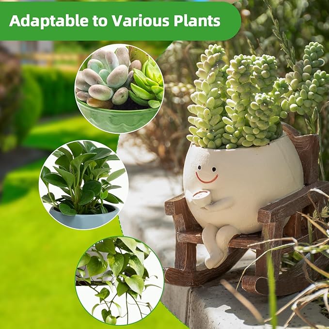 Smiley Face Planter Pot, Cute Coffee Plant Pots for Indoor Outdoor, Unique Rocking Chair Plant Pot for Succulents Plants Live with Drainage Hole, Gift IdeaI for Mother and Appreciation Christmas