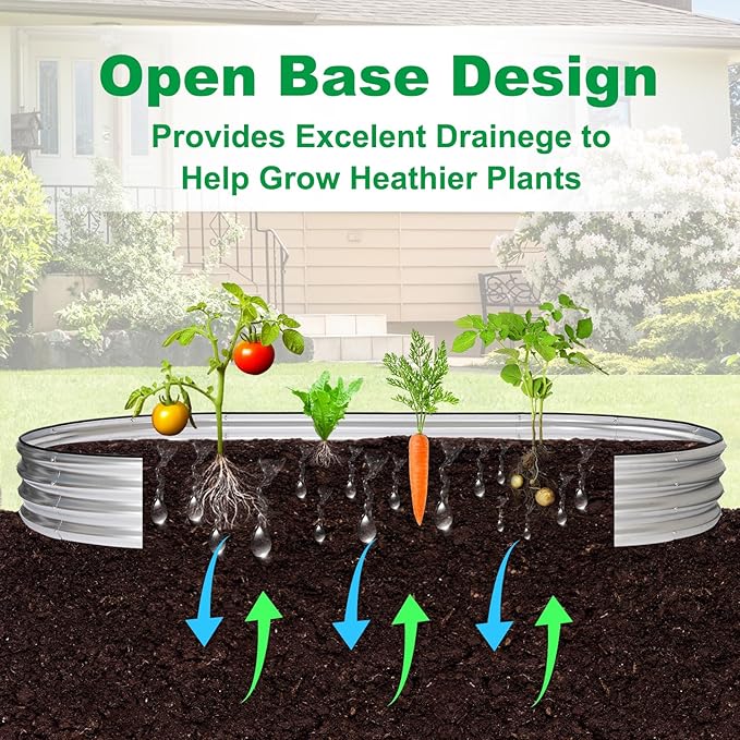 JERIA 8×4×1ft Oval Raised Garden Bed,Galvanized Raised Garden Bed Kit Outdoor Metal Gardening Planter Box for Vegetable, Fruits, Flower,Herbs