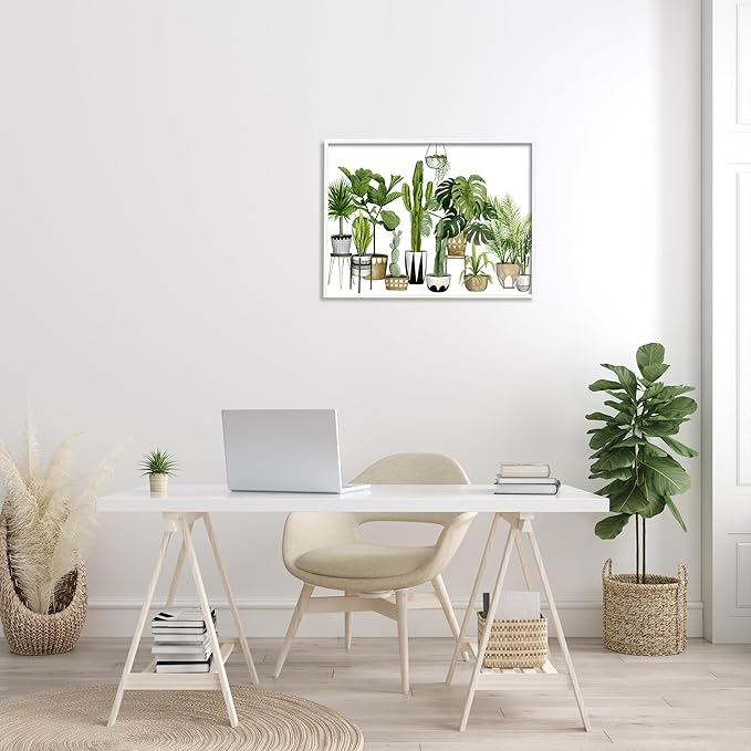 Stupell Industries Boho Plant Scene with Cacti and Succulents in Geometric Pots Watercolor Framed Giclee Art Design by Grace Popp