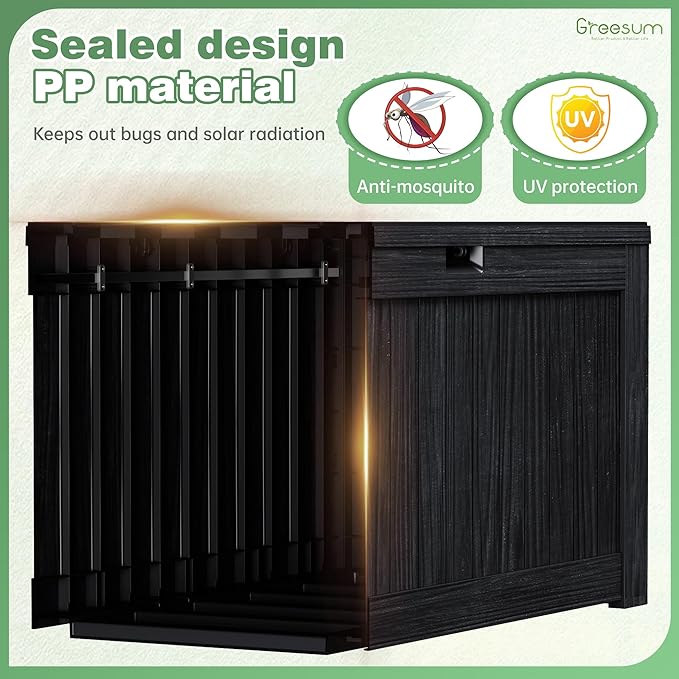 Greesum 120 Gallon Outdoor Storage Box with Lock - Large Resin Deck Box, Reinforced Lid for Garden, Patio, Lawn, Black
