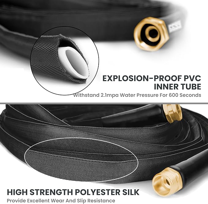 Giraffe Tools Garden Hose 25FT Lightweight Lay Flat Water Hose Kink Free Flexible Hose with 9 Spray Function Nozzle(Black)
