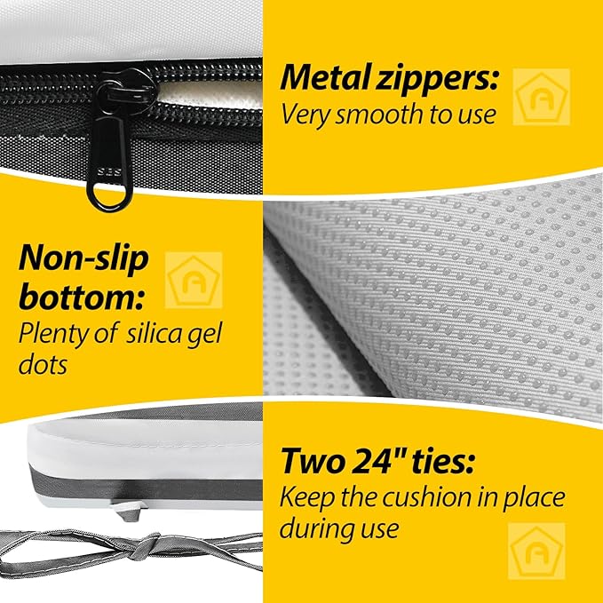 AAAAAcessories Outdoor Seat Cushions for Chairs, Waterproof, Fade-Resistant Patio Furniture Replacement Cushions, 20" x 18" x 3", Set of 2, Gray Cabana Stripe