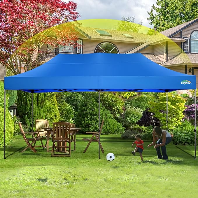 COBIZI 10x20 Canopy with Sidewalls, Heavy Duty Party Tent Pop up carpas para Fiestas, Tents for Parties, Wedding, Outdoor Ez up Foldable Portable Canopy Tent with Wheeled Bag, Blue(Windproof Upgrade)