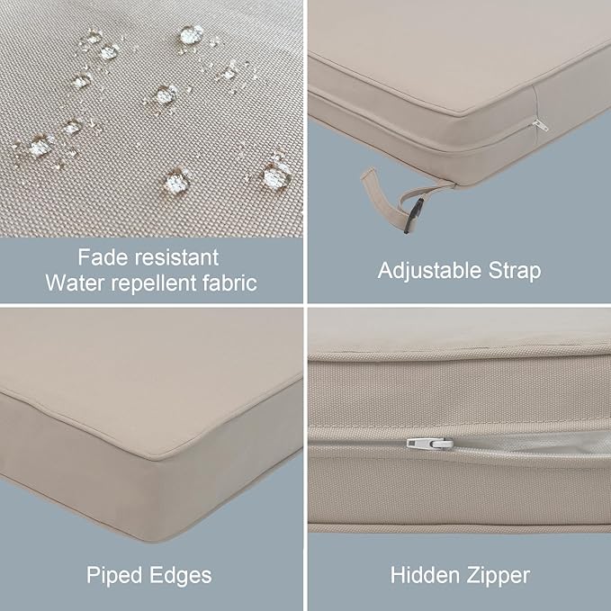 LVTXIII Patio Chair Cushions 19"x19"x3", Water-Repellent Outdoor Seat Cushions for Patio Furniture, Square Chair Pads with Ties for Home Garden Decoration, Set of 2, Beige