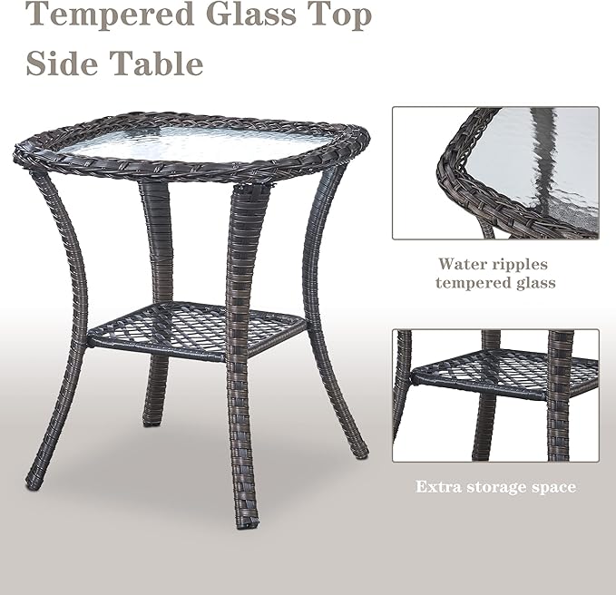 5 Pieces Patio Furniture Sets Wicker Outdoor Furniture, Rattan Patio Swivel Glider Chairs with 2 Ottoman and Glass Side Table
