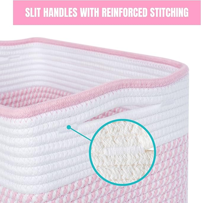 MINTWOOD Design Storage Basket for Shelves, Decorative Baskets for Organizing, Book Basket, Storage Cube Bin Box, Woven Closet Organizer, Pantry Closet and Shoe Basket, Light Pink