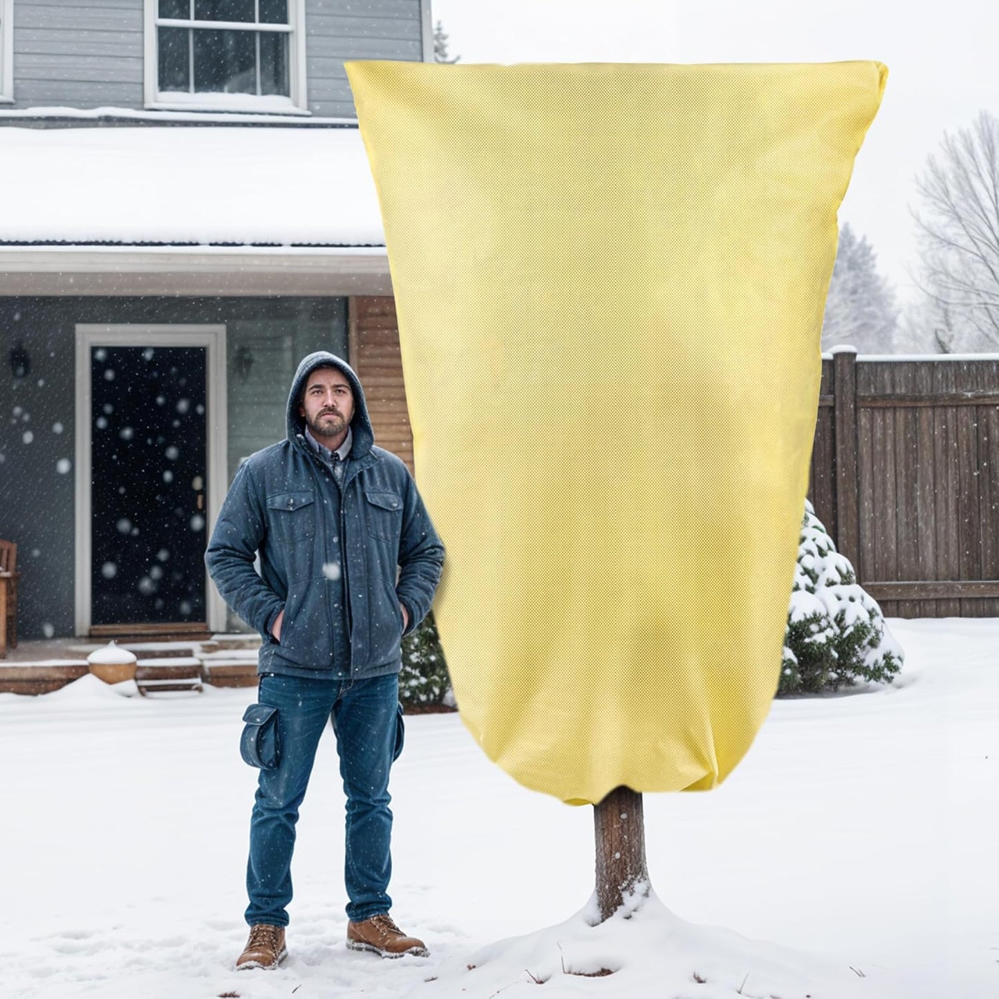 Plant Covers Freeze Protection, 1 Pack 78''× 95'' Beige Frost Cloths Blankets with Zipper Drawstring Shrub Tree Covers for Winter Outdoor Plants Freeze Protection