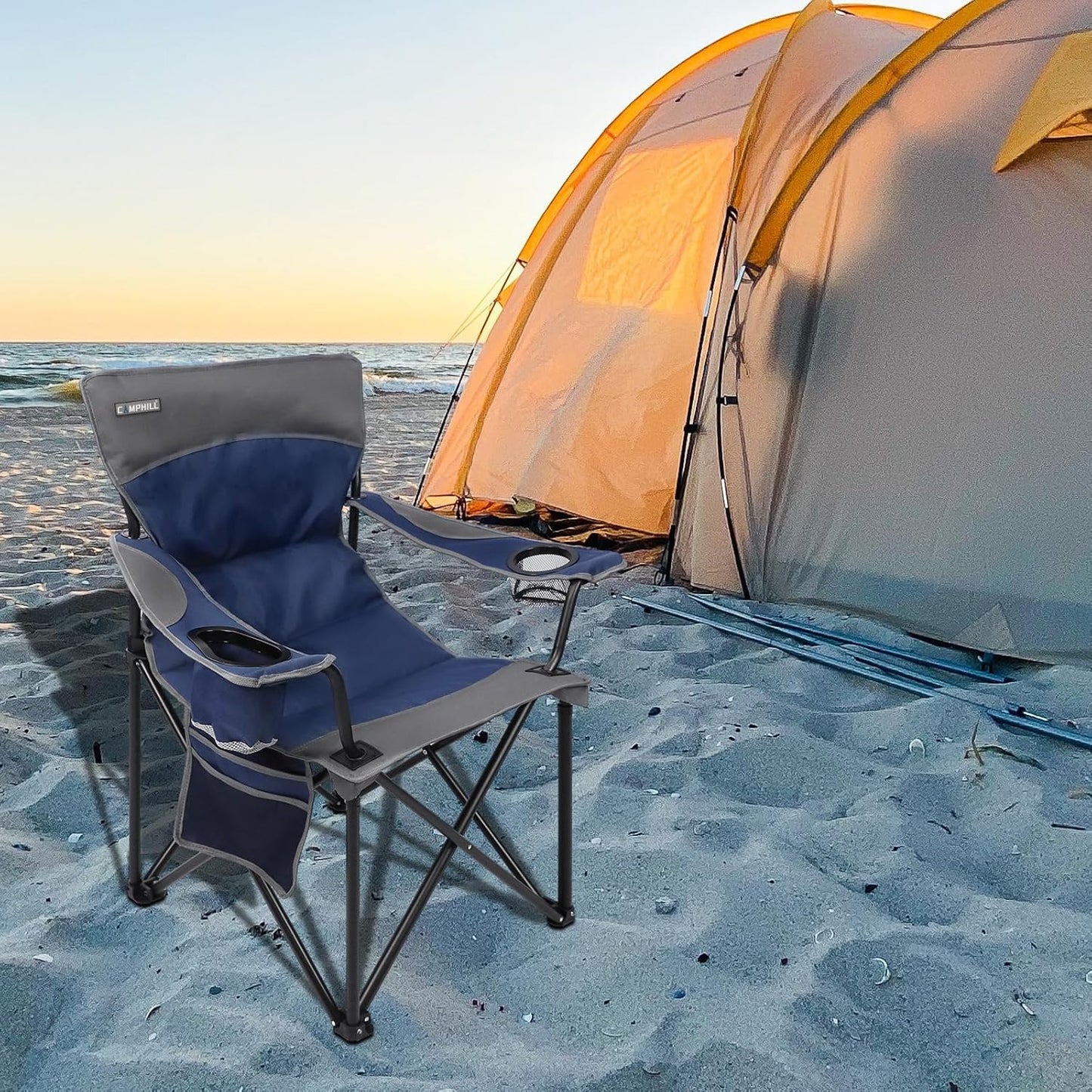 CAMPHILL Oversized Portable Camping Chairs, Collapsible Outdoor Chairs with Pocket and Cup Holders, Carry Bag for Camping,Tailgates,Beach,and Sports