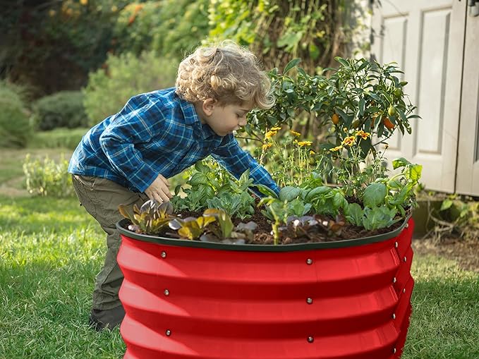 Galvanized Raised Garden Beds Outdoor // 4×2×1 ft Planter Raised Beds for Gardening, Vegetables, Flowers // Large Metal Garden Box (Red)