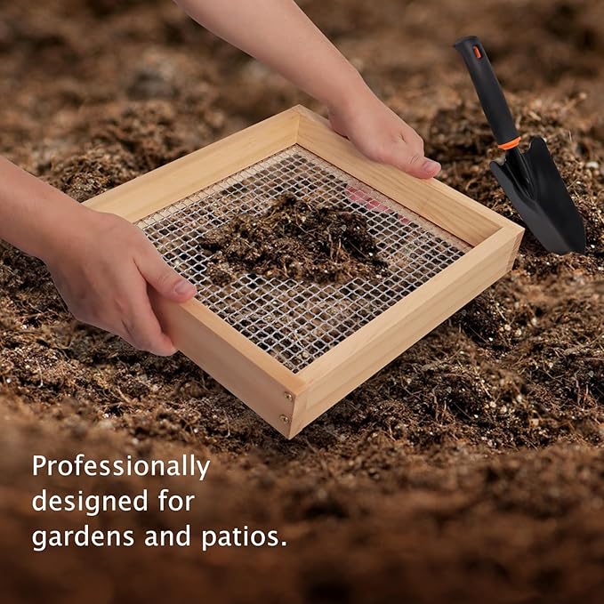 Soil Sifter for Gardening, Light Wood Garden Sifter for Rocks, Multi-Purpose Wood Compost Dirt Sifter for Gardening, Compost, Dirt and Potting Soil