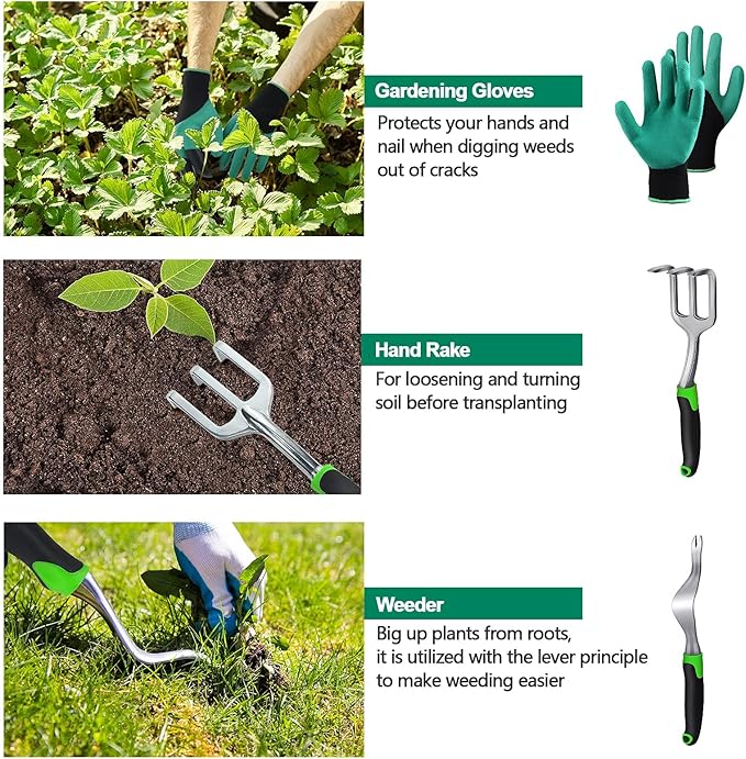 MENOLY Garden Kneeler and Seat, Folding Gardening Stool with Kneeling Pad, Gardening Bench with 6 Garden Tools, Tool Pouches, Glove, Detachable Belt, Gardening Gift for Women Men Mom Parents Elders