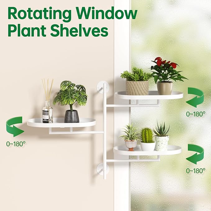 Rotating Window Plant Shelves for Multiple Plants Indoors,3-tier Metal Corner White Plant Stand Holder Floating Plant Shelf for Wall,Windows Sill Gifts for Plant Lovers to Enhance Home Decor