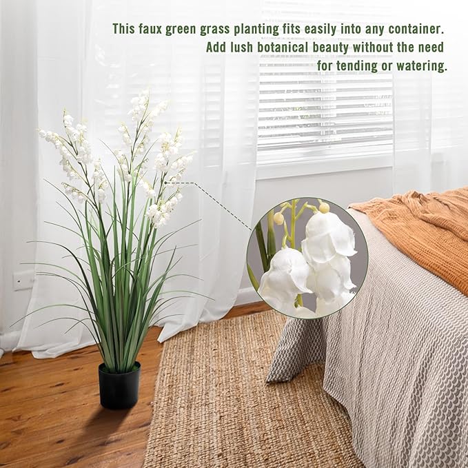 Artificial Tall Grass Plants with Pots 36“ 1 Pack Lily of The Valley Artificial Grass Home Interior Decorating and Outdoor Garden Decorations(White)