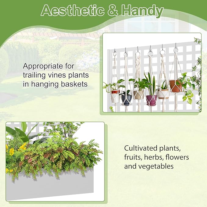 Metal Raised Garden Bed, Trellis Planters Bed with Drainage Holes for Climbing Plants, Vegetables Outdoor Privacy Screen with Planter Box 73"x47"x16", White