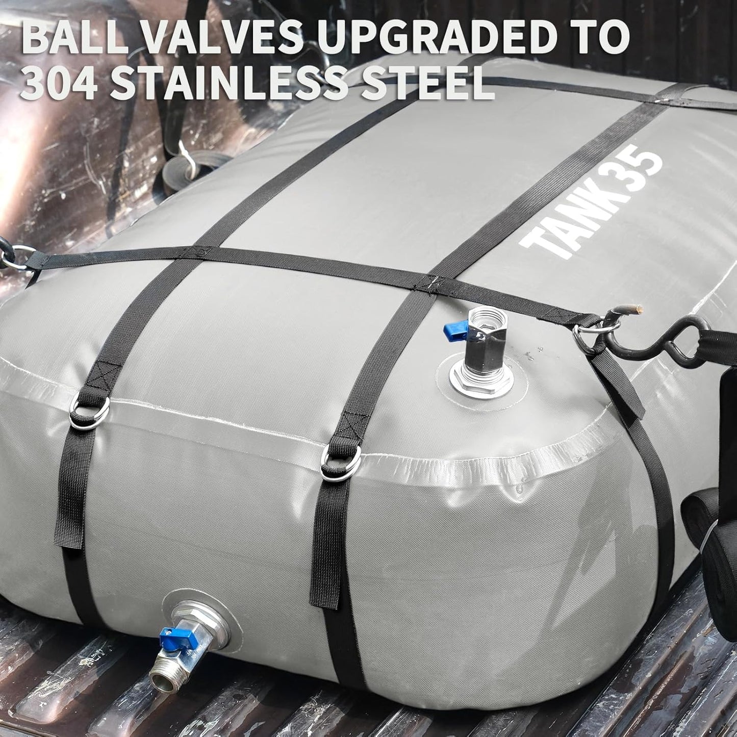 TPU Water Storage Bladder, 35 Gallon Portable RV Fresh Water Tank, Food Grade BPA Free Collapsible Flexible Container for Drinking, Camping, Irrigation & Emergency-Hurricane, Drought, Fire (3/4” GHT)