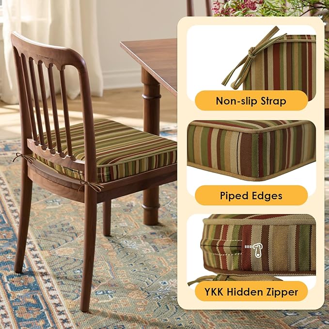 Outdoor Round Corner Seat Cushion, 17"x16"x2", Set of 4, Non Slip Seat Cushion Pads with Removable Cover for Patio Furniture, Garden Yard Lawn, Colorful Stripe