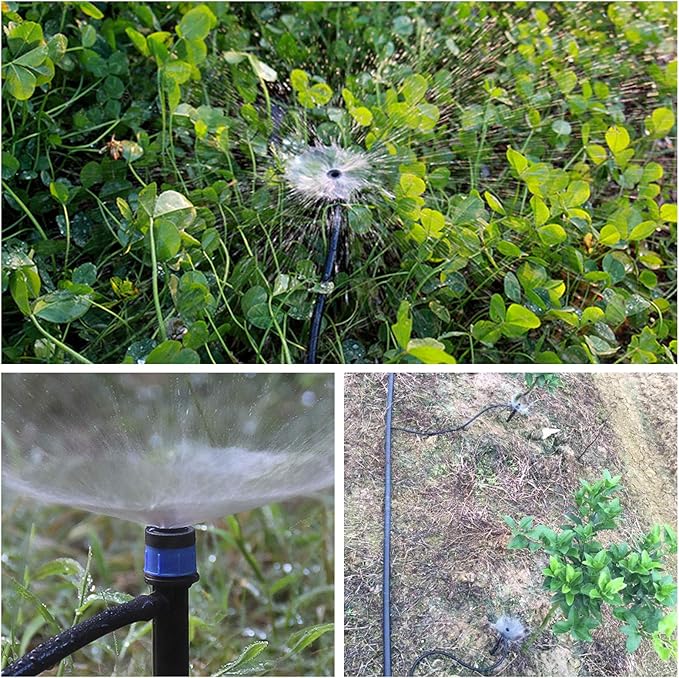 Kalolary 100PCS Irrigation Drippers Drip Emitters, Micro Spray Adjustable 360 Degree Full Circle Pattern Water Flow Bubbler Sprinkler Fits 1/4 (4-6mm) Irrigation Tubing for Garden Irrigation(Blue)