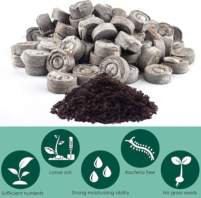 PACETAP 100 Pcs 40mm Peat Pellet Seed Starter Soil, Compressed Seed Fertilizer Nutrient Soil Block, Germination Seedling Pods for Growing Herbs, Plant, Flowers, Vegetables