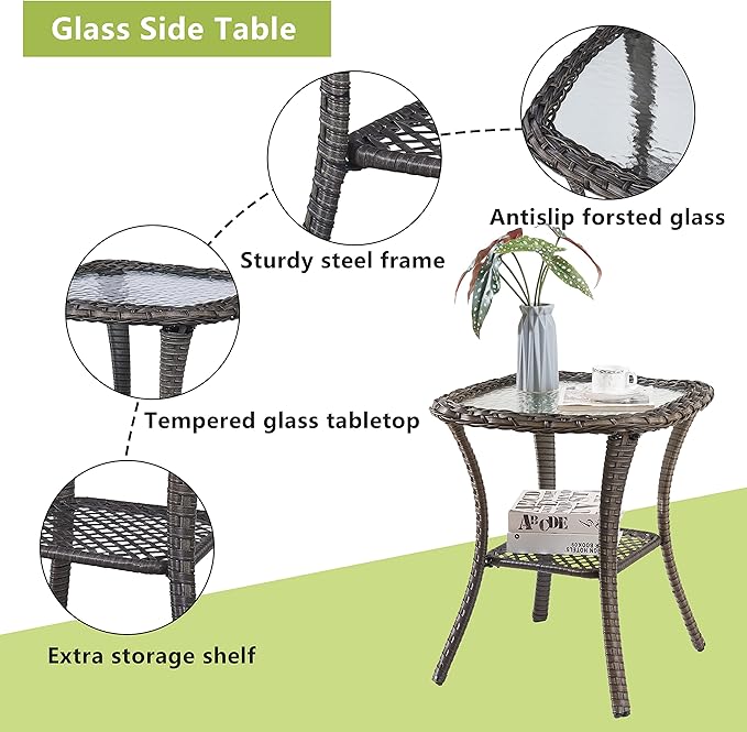 Outdoor Wicker Patio Furniture Set - 6 Piece Rattan Patio Conversation Set with 2 Rocking Swivel Chairs,2 Ottomans,1 Loveseat and 1 Side Table for Porch Deck Backyard Garden(Mixed Grey/Blue)