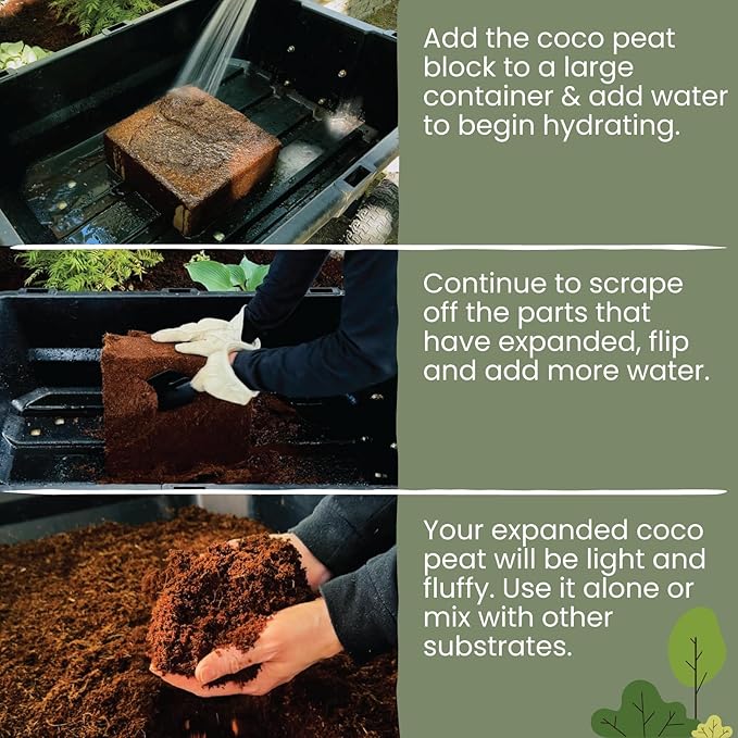 MagJo Naturals 100% Pure Coco Coir (Coco Peat) 11 Pound Block (5kg, OMRI Listed for Organic Gardening, Coconut Coir - Low EC and pH Balance - High Expansion Coco Fiber for Herbs, Flowers, Planting