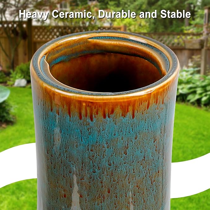 Ceramic Bird Bath for Outdoors, 21.5 inch Heavy Duty Bird Bath,Weather-Resistant Birdbath for Outdoor Garden Use, Attracts Birds, Elegant Yard Décor - Blue