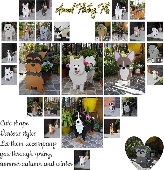 Karelian Bear Dog Planter Plant Pots,Cute Garden Dog Flower Planter,Dog Planters Birthday Gifts for Women,Office,Indoor/Outdoor Decor(9.45 * 8.15 * 13.39in)