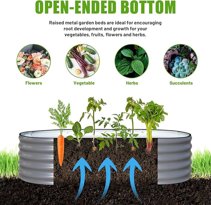 SnugNiture Galvanized Raised Garden Bed, 8x4x1.5ft Oval Metal Planter Box for Planting Outdoor Plants Vegetables