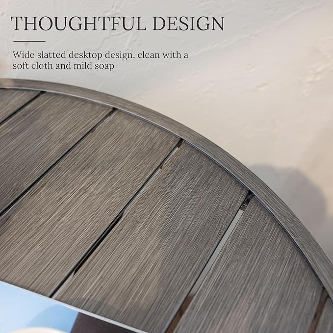 VICLLAX 27.5" Outdoor Round Patio Table for Lawn Garden, All Weather Metal Round Patio Dining Table with Storage Shelf, 2 Person Small Patio Table, Grey Wood-Like Tabletop