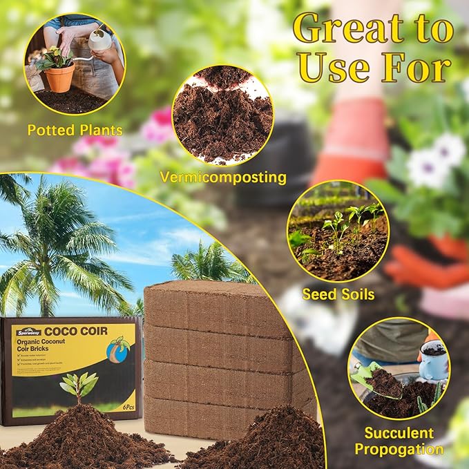 Organic Coco Coir 7.2 Lbs/3.26 KG (6 Pcs) - Compressed Coco Coir Bricks with Low EC & pH Balance - Organic Coco Coir for Plants, Herbs, & Gardening - Premium Coco Coir Potting Soil Substrate