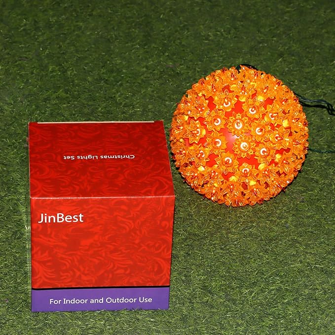 7.5" Orange Sphere Light, Commercial Grade and UL Certified 100 Lit Orange Hanging Sphere, for Indoor and Outdoor Christmas, Easter, Porch, Patio.