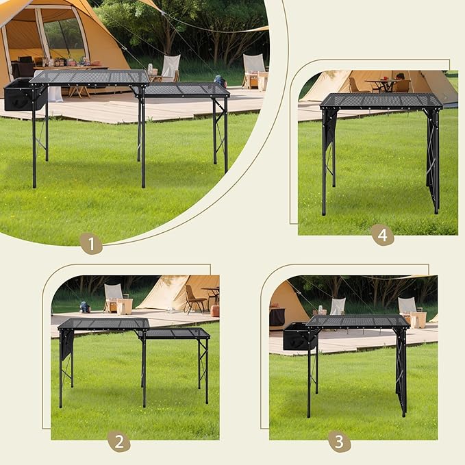 REDCAMP Portable Grill Table with Sink for Outside, Lightweight Aluminum Frame Folding Grill Stand Table with Adjustable Height for Camping Picnic Cooking BBQ, 36 x 20 x 31 in, Black