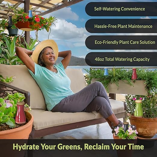 Plant Watering Globe Drip Irrigation Stakes- Extra Large Improved Drip Easy-Refill 4 Week Waterer System with Large Reservoir Bulbs - Automatic Self-Watering Device for Indoor & Outdoor