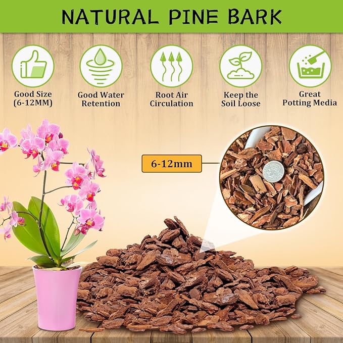 Legigo 6 Quarts Organic Orchid Potting Bark- All Natural Orchid Bark Potting Mix Pine Bark Wood Chips for Houseplant Mulch, Orchid Plants Root Development